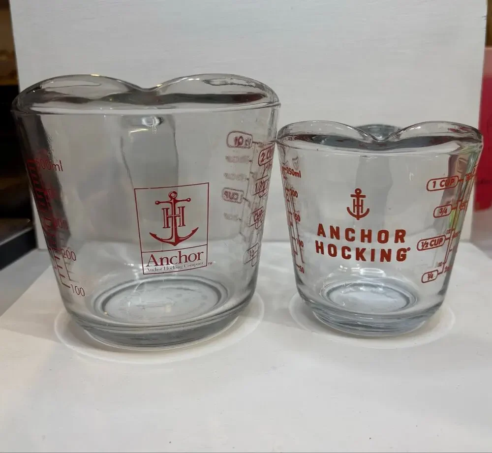 Vintage Set of 2 Anchor Hocking Glass Measuring Cups 1 and 2 Cups